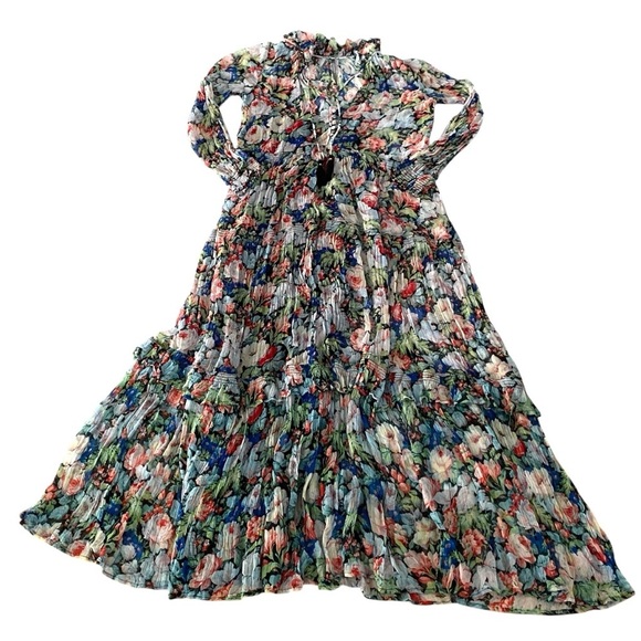 Anthropologie The Marais Printed Chiffon Maxi Dress Size XS Sheer Ruffled Tiers - Picture 13 of 16